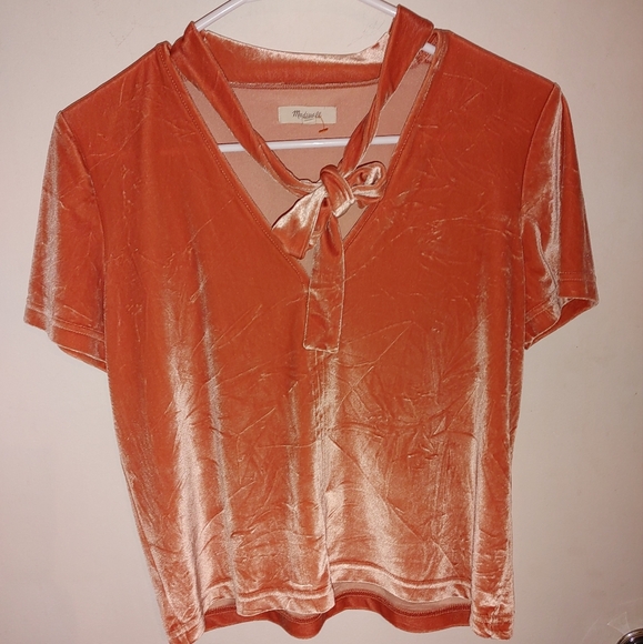 Madewell Velvet Tie Top Peach Sz.S - Picture 5 of 8